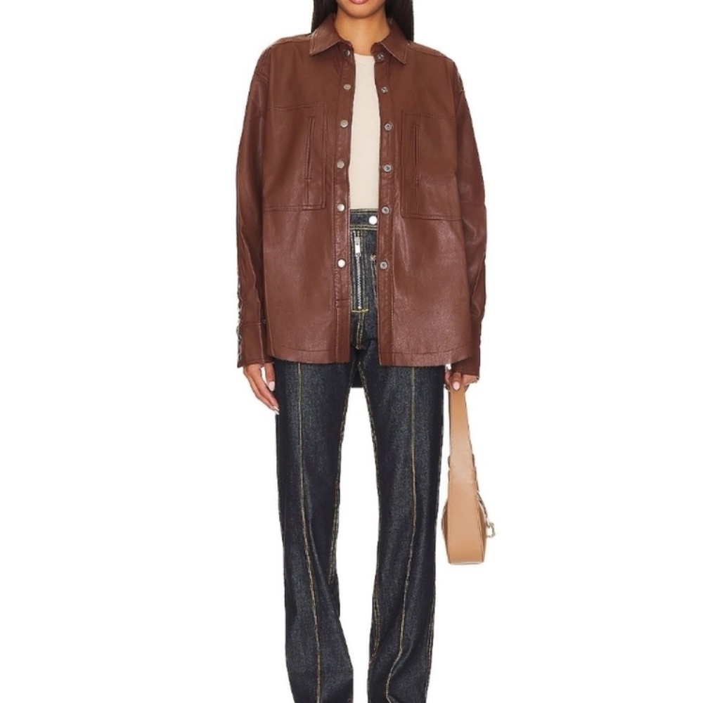 Free People We The Free Easy Rider Faux Leather Shacket Brown, M - Picture 2 of 15